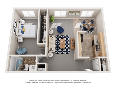 Floor plan for 1 bed, 1 bath, 750 sqft